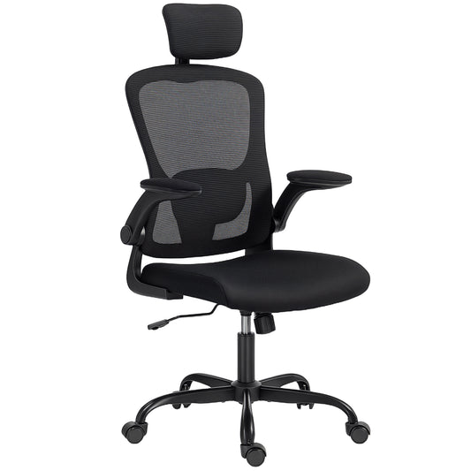 Ergonomic Office Chair, Mesh Desk Chair with Adjustable Headrest, Lumbar Support and Height, Flip-Up Armrests, Black