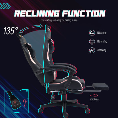 Cute Racing Gamer Chair, Faux Leather Gaming Chair with Footrest, Headrest and Lumbar Support, Black