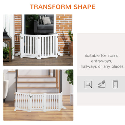 23.5"H Foldable Dog Gate with Door, 4 Panels Freestanding Pet Gate Barriers Indoor with Support Feet, Puppy Fence for Small Dogs, White