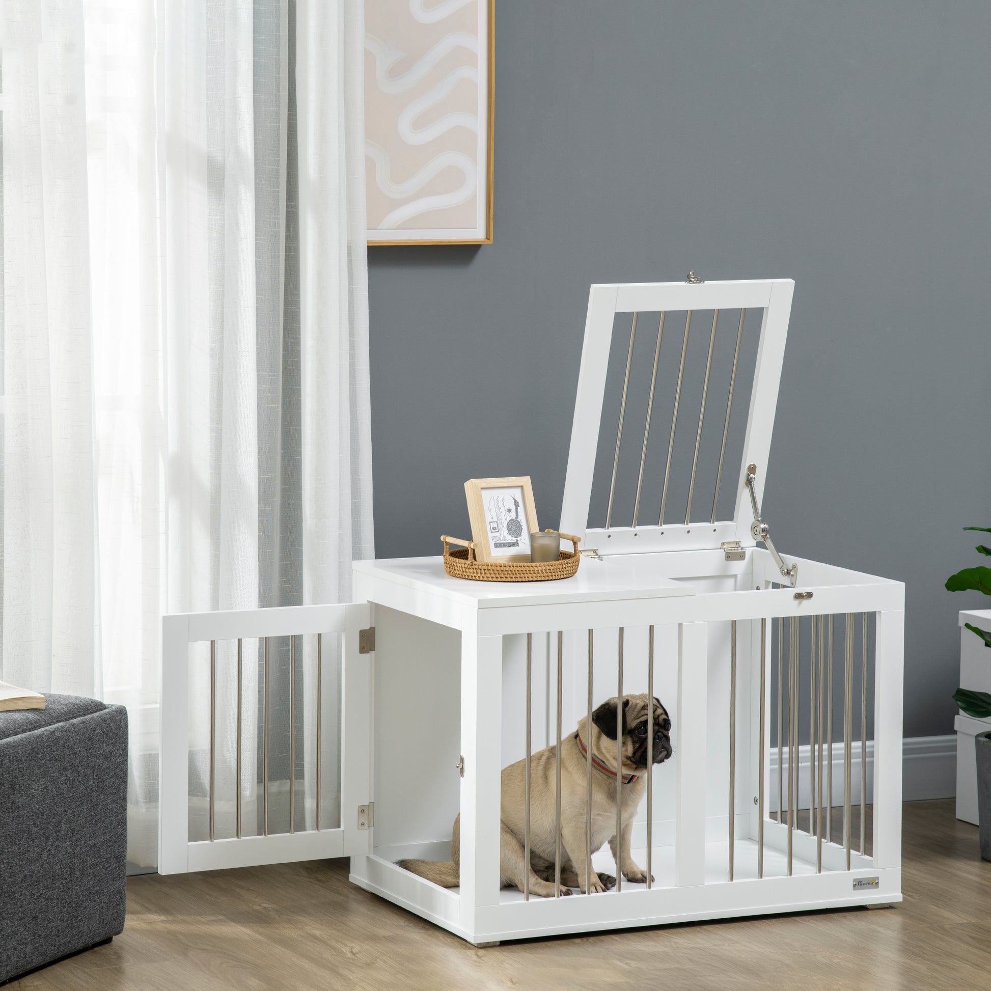 31.5" Dog Crate Furniture with Double Doors, for Medium Dogs, White