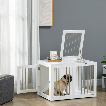 31.5" Dog Crate Furniture with Double Doors, for Medium Dogs, White