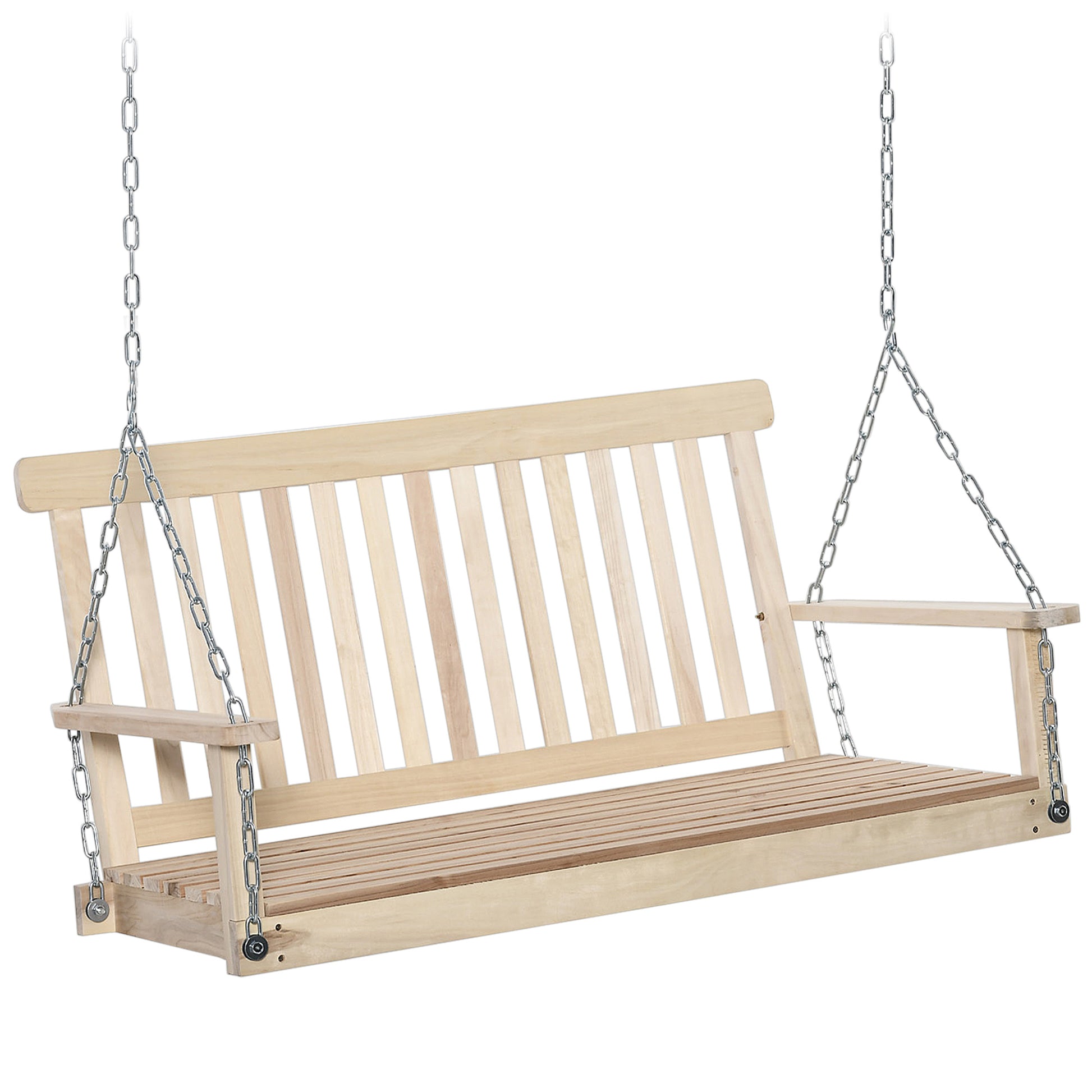 2 Person Wooden Porch Swing, Patio Swing Chair with Hanging Chains, Slatted Back & Seat, Outdoor Swing Bench for Garden, Backyard, Deck, Natural