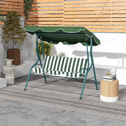 Outdoor Porch Swing with Adjustable Canopy, 3-Seater Patio Swing Chair with Cushion, Green