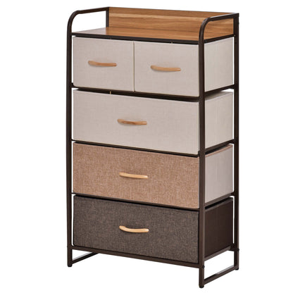 Dresser with 5 Drawers, Chest of Drawers with Metal Frame, Fabric Dresser for Living Room, Multi-Coloured