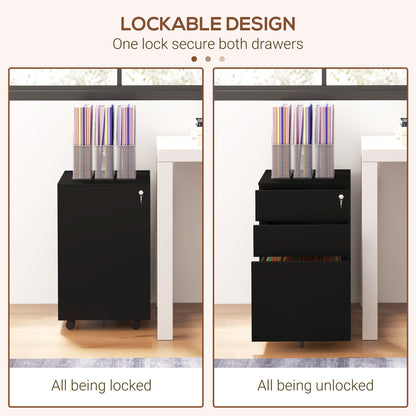 Vertical Steel Filing Cabinet on Wheels, 3-Drawer Lockable File Cabinet with Adjustable Hanging Bar for A4, Legal and Letter Size, for Home Office, Black