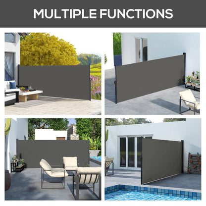 13' x 5' Retractable Side Awning, Outdoor Privacy Screen for Garden, Hot Tub, Balcony, Terrace, Pool, Dark Grey
