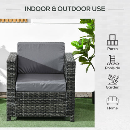 Outdoor Rattan Sofa, Patio Wicker Armchair with Cushions for Garden, Balcony, Porch, Grey