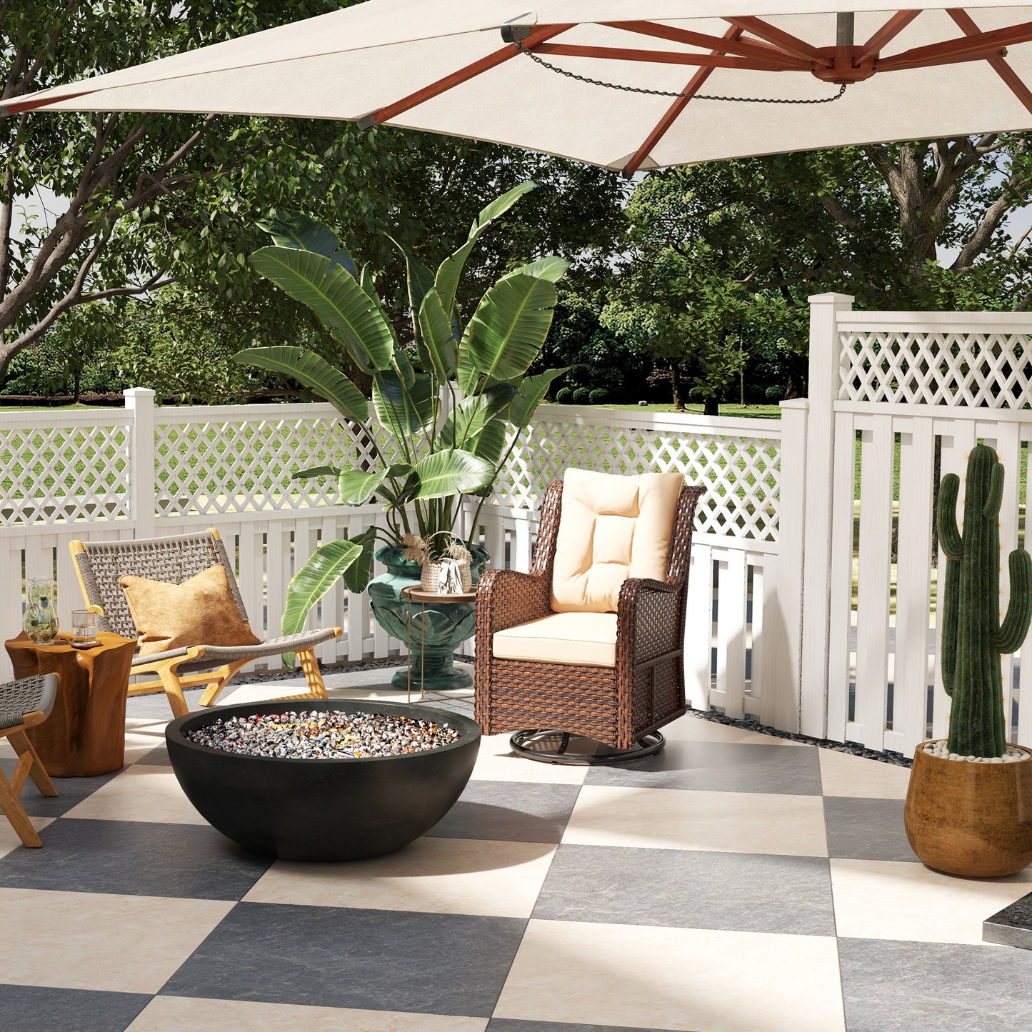 PE Rattan 360° Swivel Patio Chair with Cushion, Brown