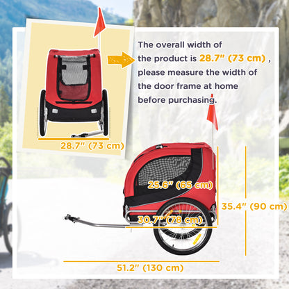 Aosom Dog Bike Trailer, Pet Cart Bicycle, Wagon Cargo Carrier Attachment with Hitch, Reflectors, Flag for Small Medium Dogs, Pet Wheelchair for Travelling, Red