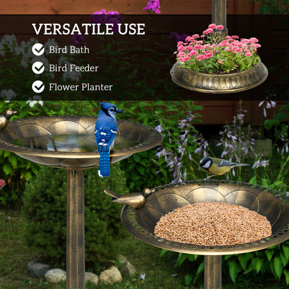 28" Bird Bath for Outdoors, Vintage Birdbath with Bird Decoration and Flower Planter Base, Bronze