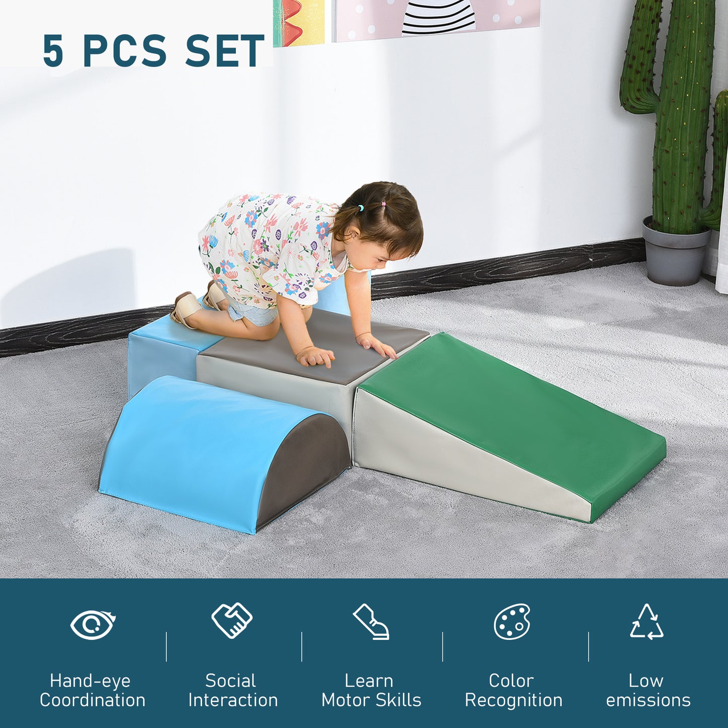 Soozier 5 Piece Climb and Crawl Activity Playset Soft Safe Foam for Toddler Learning Toy
