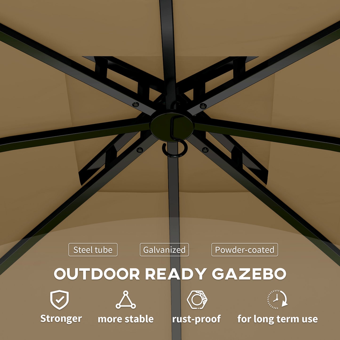 11' x 11' Outdoor Gazebo, Double Roof Patio Gazebo Canopy with Curtains, Church Windows, Galvanised Steel Frame, Beige