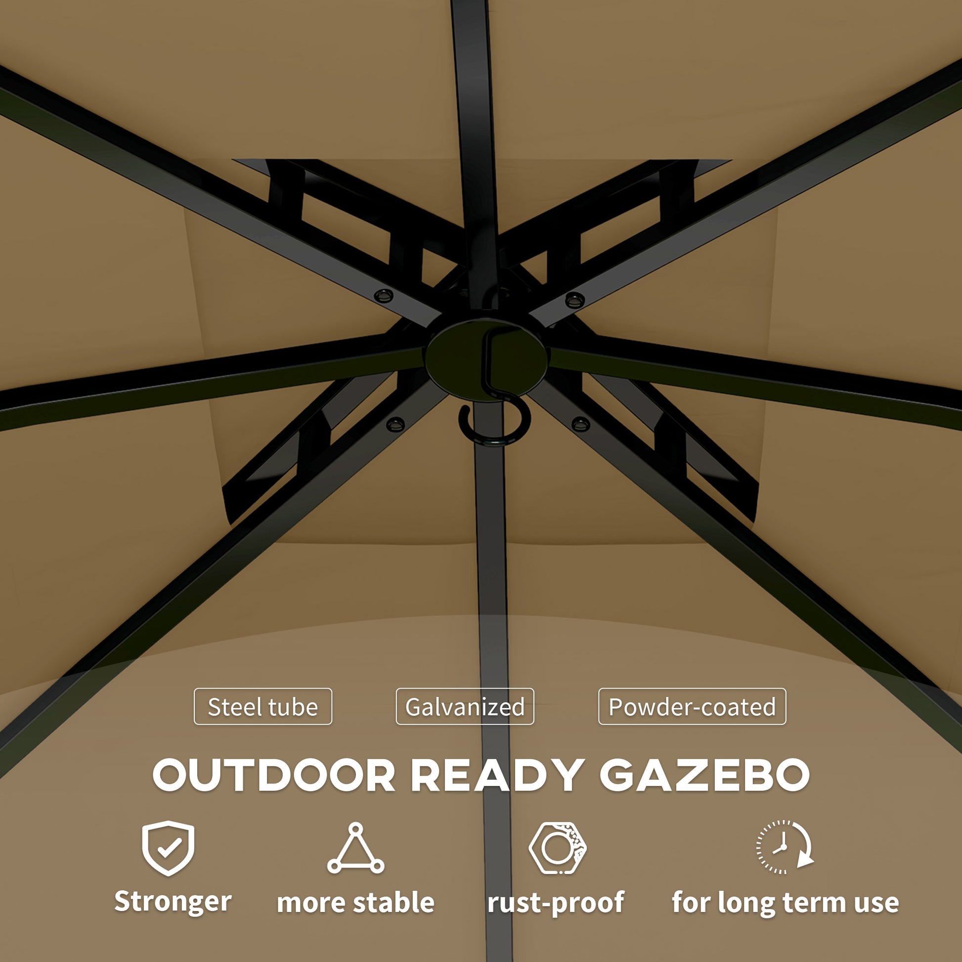 11' x 11' Outdoor Gazebo, Double Roof Patio Gazebo Canopy with Curtains, Church Windows, Galvanised Steel Frame, Beige