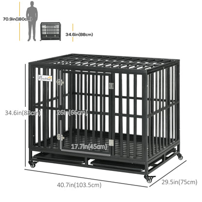 41" Heavy Duty Steel Dog Crate Kennel Pet Cage with Wheels for Convenient Access Anti-Pinching Floor, Black
