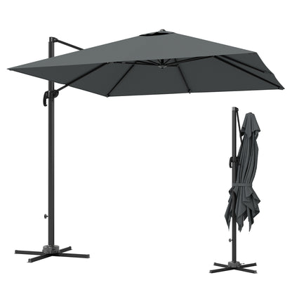 8 FT Aluminium Cantilever Patio Umbrella with 360° Rotation, Cross Base, Crank and Tilt for Garden, Patio, Dark Grey