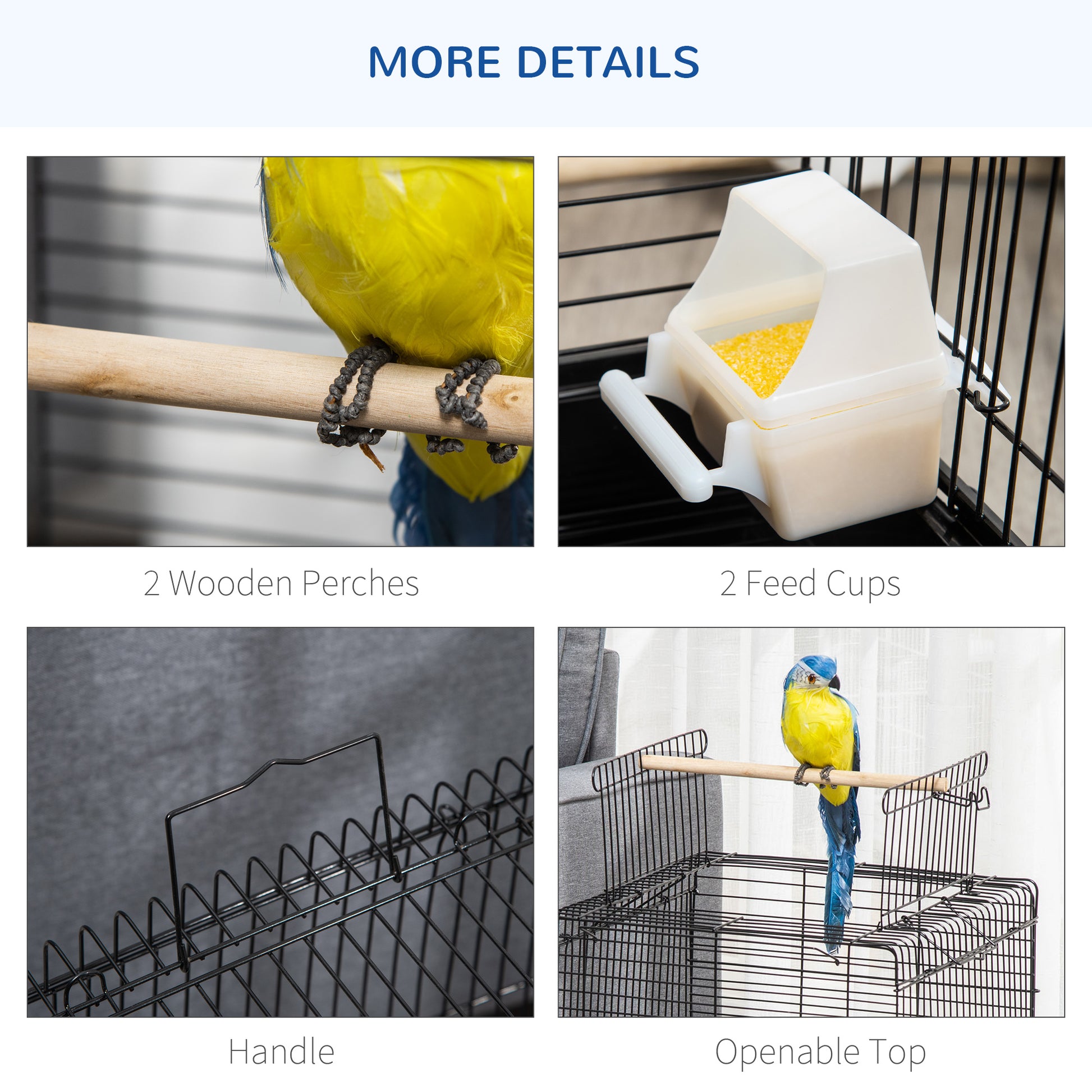 23" Bird Cage Flight Parrot House Cockatiels Playpen with Open Play Top and Feeding Bowl Perch Pet Furniture Black