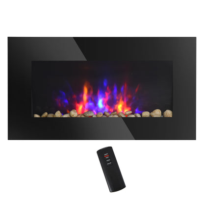 Wall Mounted Fireplace, 28.5 Inch Modern Electric Fireplace with Patented LED Flame Effect and 7 Colors, Black
