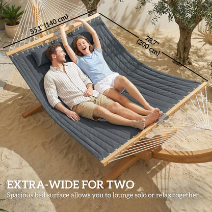 Outdoor Hammock Padded Camping Hammock with Pillow & Spreader Bars 200 x 140 cm Grey