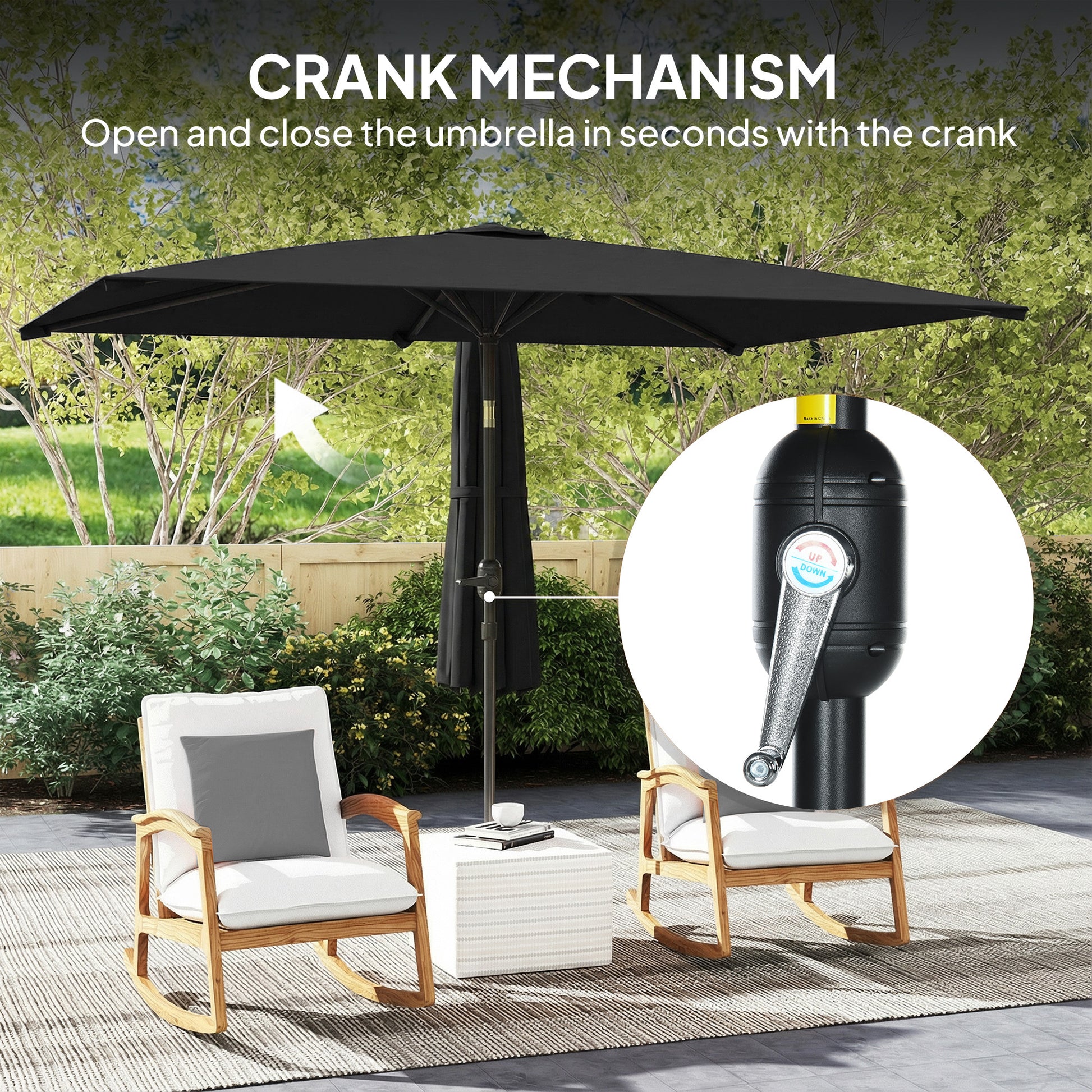 6.4 x 9.7ft Rectangle Aluminum Tilt Patio Umbrella, Garden Market Parasol, Outdoor Sunshade Canopy with Crank, Black