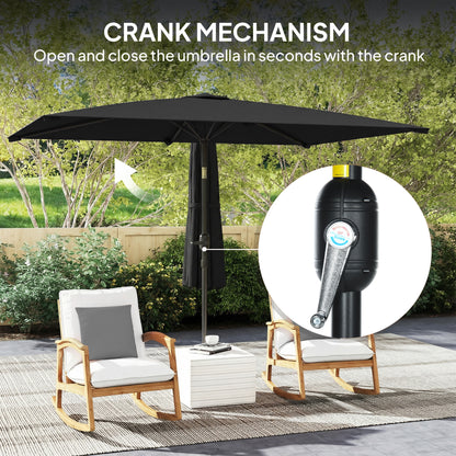 6.4 x 9.7ft Rectangle Aluminum Tilt Patio Umbrella, Garden Market Parasol, Outdoor Sunshade Canopy with Crank, Black