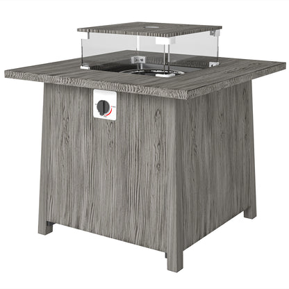 28" Propane Fire Pit Table 40,000 BTU Square Outdoor Gas Fire Table with Waterproof Cover, Adjustable Foot Pads