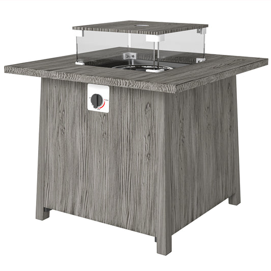 28" Propane Fire Pit Table 40,000 BTU Square Outdoor Gas Fire Table with Waterproof Cover, Adjustable Foot Pads