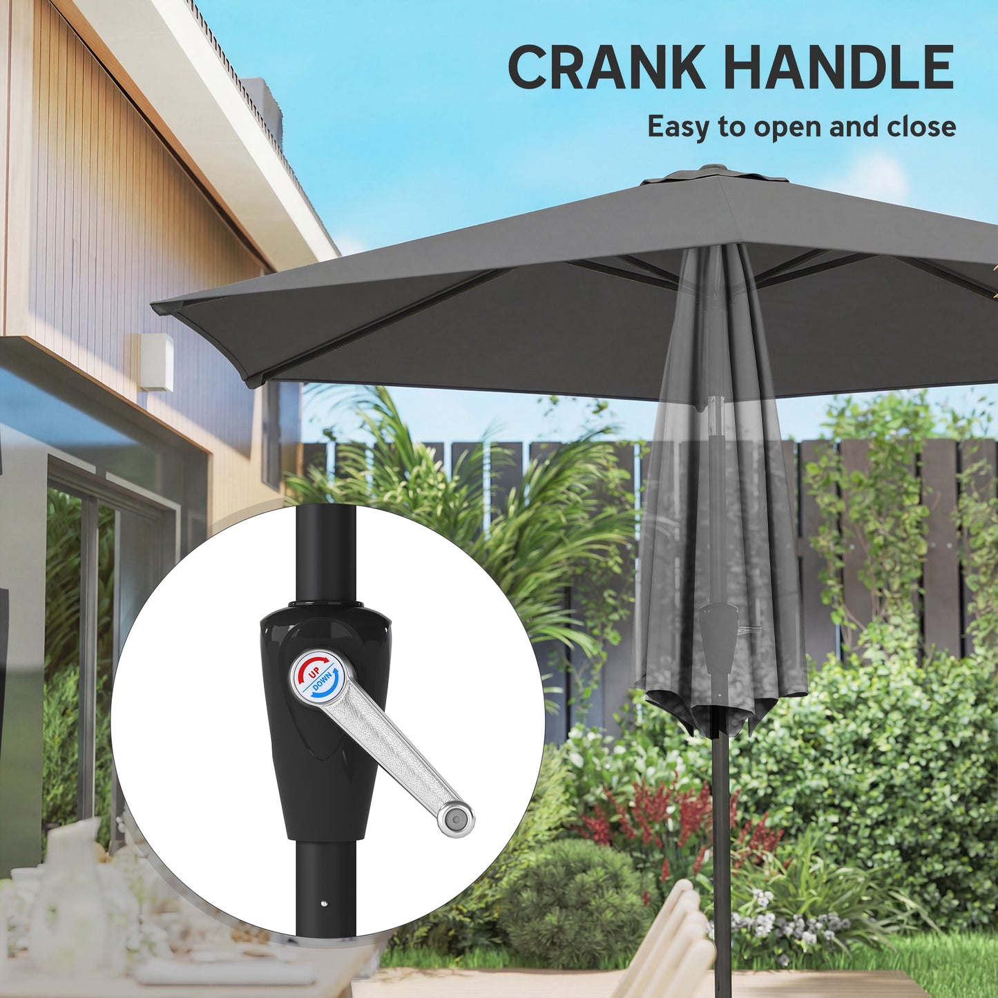 9FT Patio Umbrella, Outdoor Table Patio Umbrellith Tilt, Crank, 6 Ribs, UV Protection for Garden, Lawn, Deck, Backyard