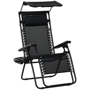 Outdoor Zero Gravity Reclining Lounger Chair with Canopy Shade, Side Tray, Cupholder, Black