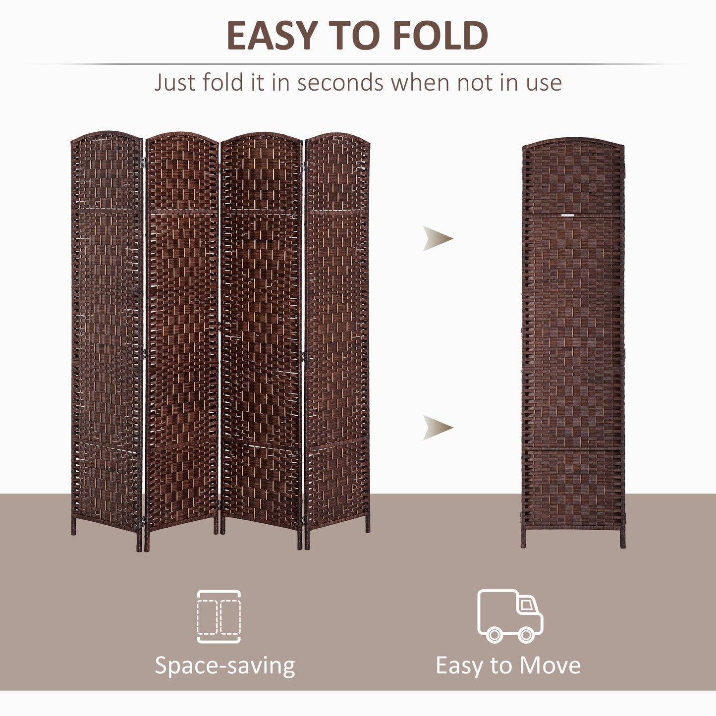 6ft Folding Room Divider, 4 Panel Wall Partition with Wooden Frame for Bedroom, Home Office, Brown