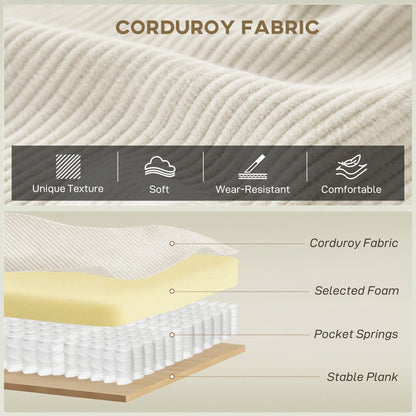 86" 3 Seater Sofa, Modern Corduroy Upholstered Couch, Beige