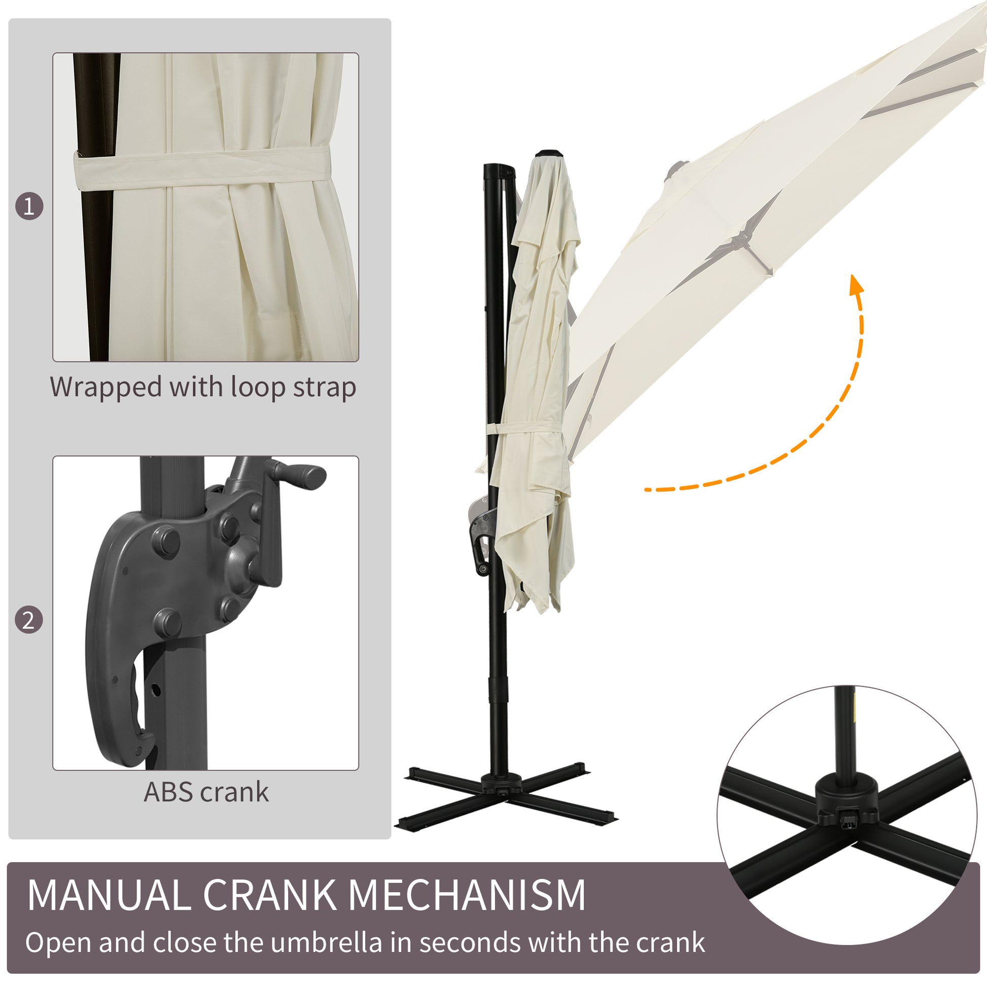 8'x8' Square Patio Hanging Offset Umbrella, Outdoor Cantilever Parasol w/ Cross Base, Cream White