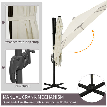 8'x8' Square Patio Hanging Offset Umbrella, Outdoor Cantilever Parasol w/ Cross Base, Cream White