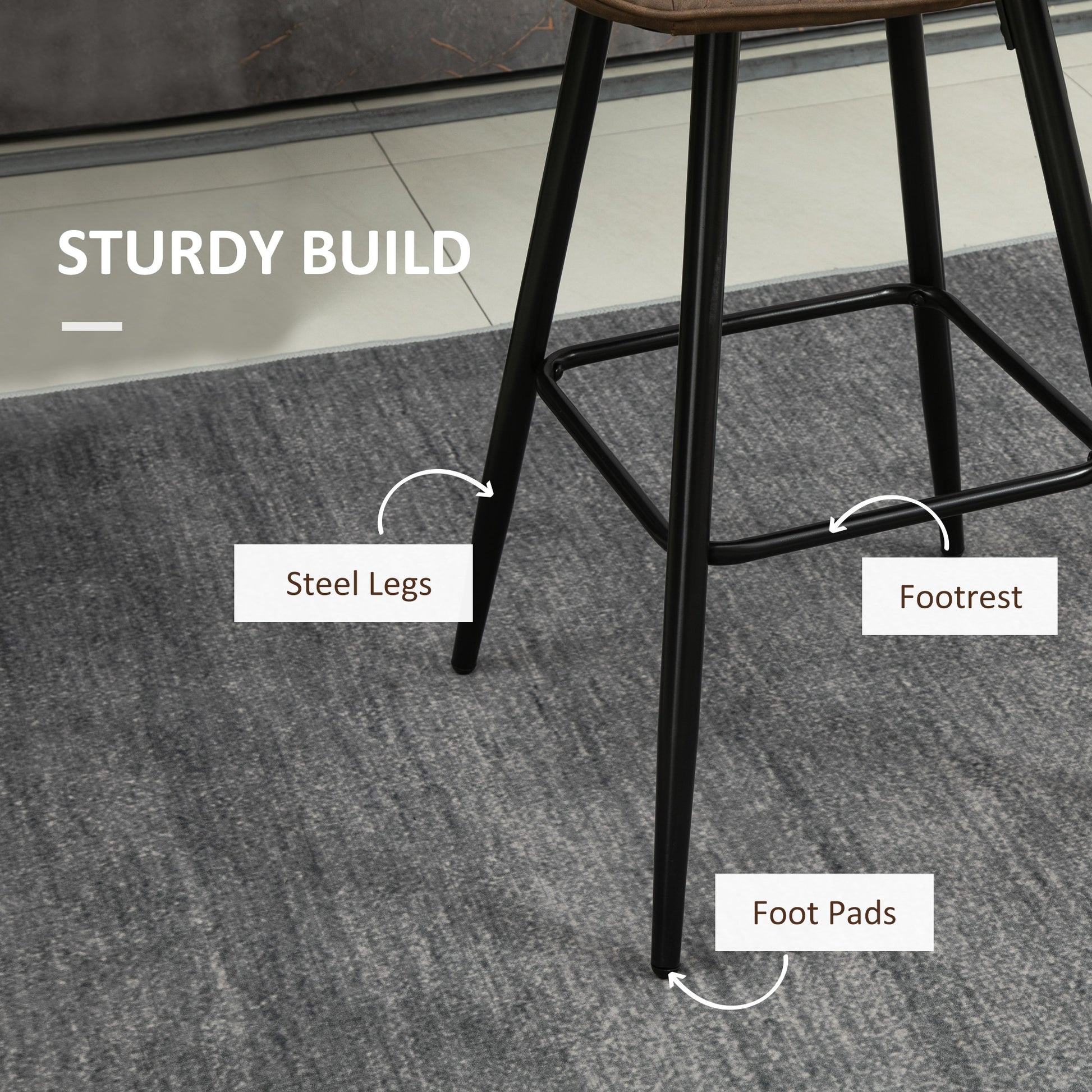 PU Leather Counter Height Bar Chairs Set of 2, 27.75" Bar Stools with Metal Legs for Dining Area, Kitchen Island, Brown