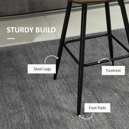 PU Leather Counter Height Bar Chairs Set of 2, 27.75" Bar Stools with Metal Legs for Dining Area, Kitchen Island, Brown