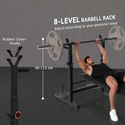 Soozier Adjustable Weight Bench, Foldable Bench Press with Barbell Rack and Dip Station for Home Gym, Strength Training Multiuse Workout Bench, Black