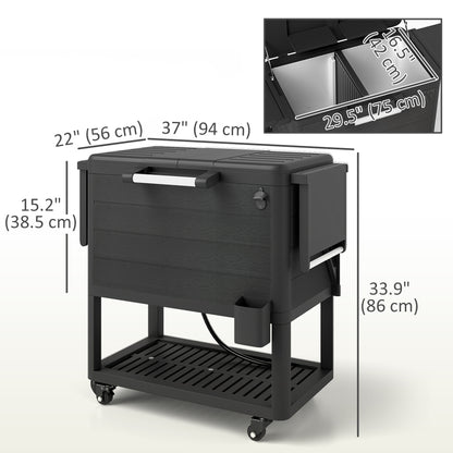 104 Quart Large Capacity Outdoor Cooler Cart, Patio Rolling Ice Chest with Bottle Opener Shelves Wheels, Black