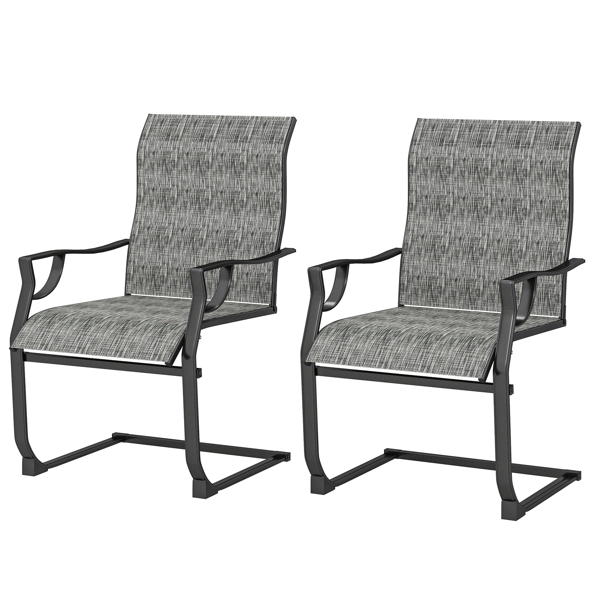 C Spring Motion Patio Chairs Set of 2 with Curved High Backrest, Armrest, All Weather Breathable Fabric, Metal Frame