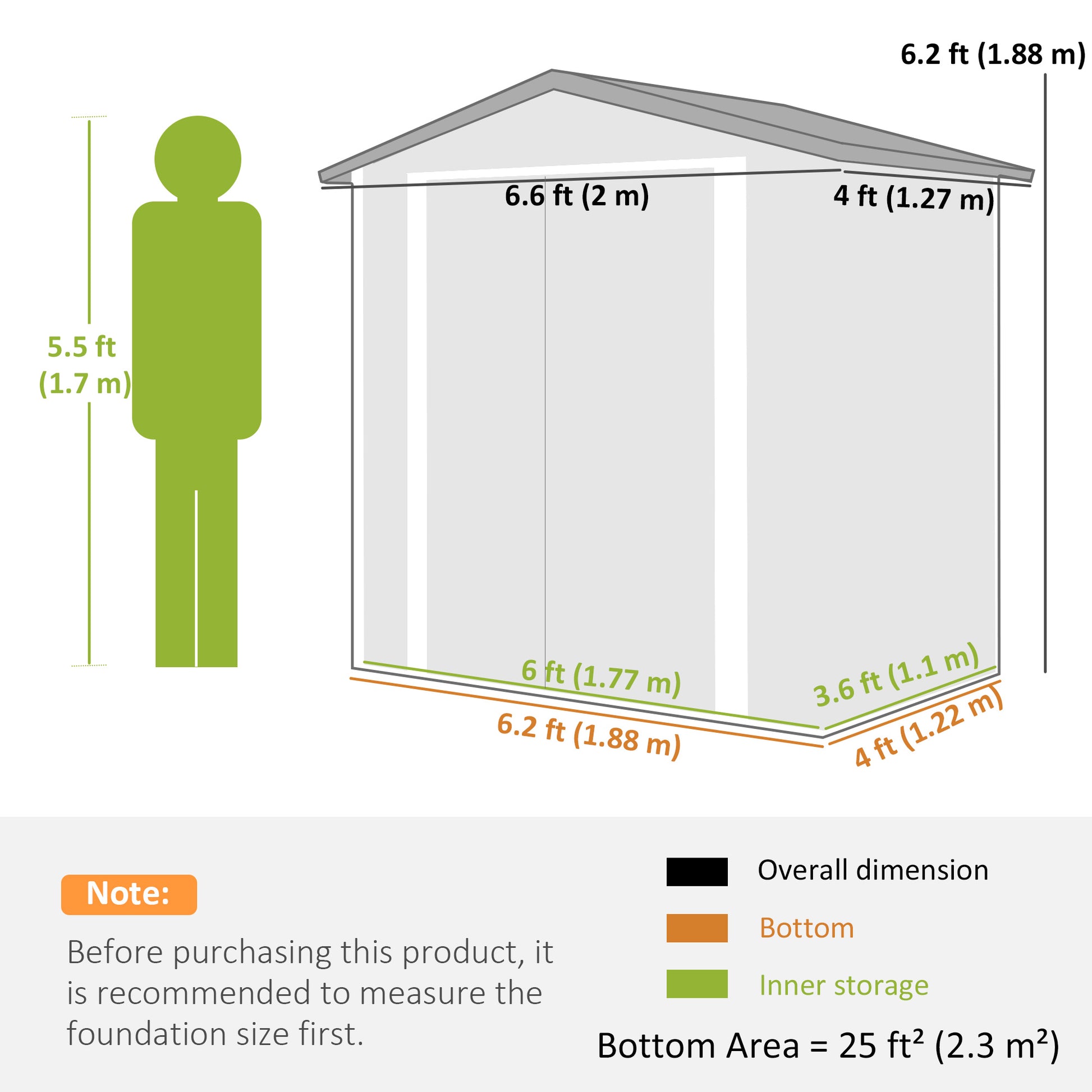 6.5' x 4' Outdoor Storage Shed, Metal Garden Shed with Lockable Double Doors, 4 Vents, Dark Grey
