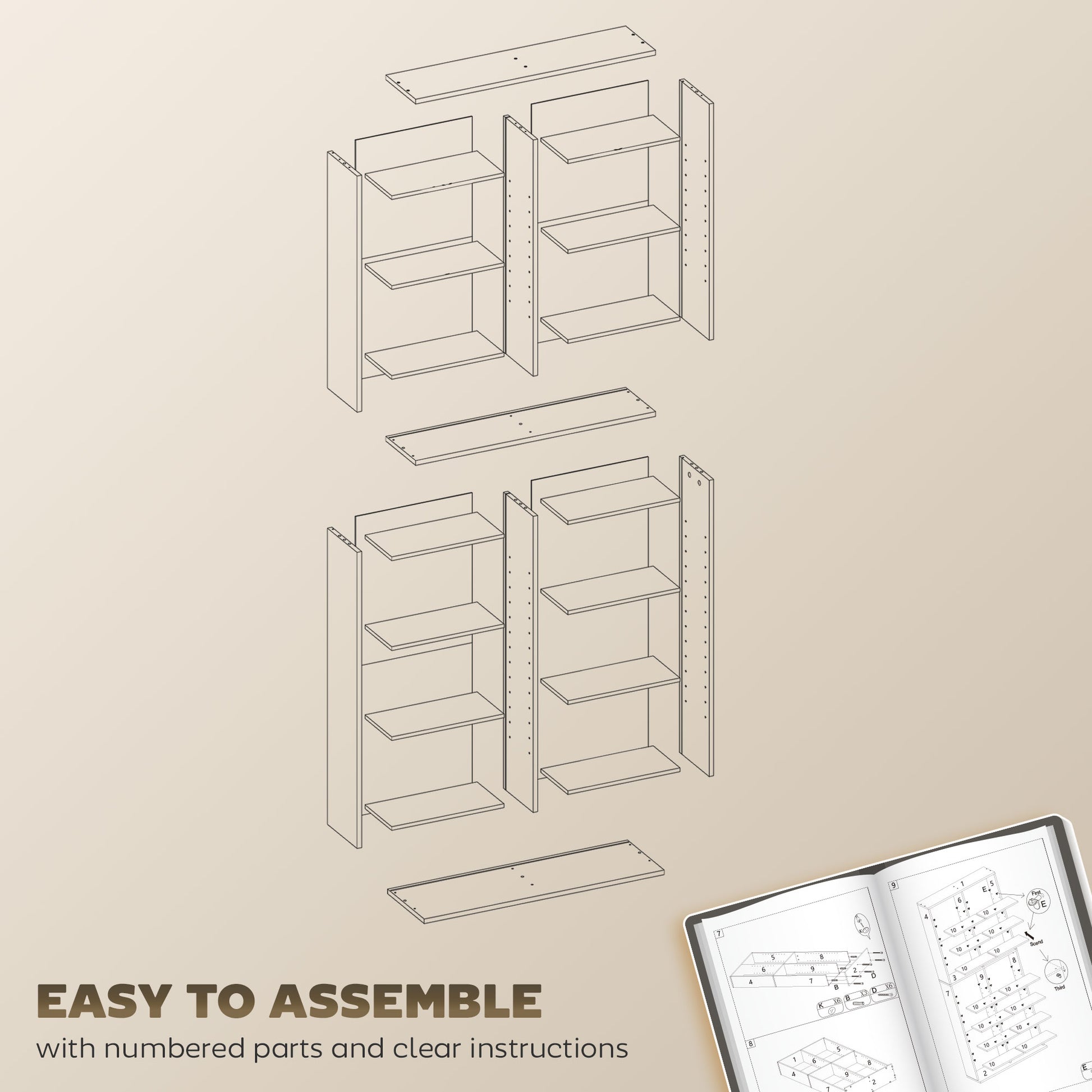 9-Tier DVD Shelf with 18 Compartments and 14 Adjustable Shelves, Holds 640 CDs, 360 DVDs or 430 Blu-rays, Natural Wood