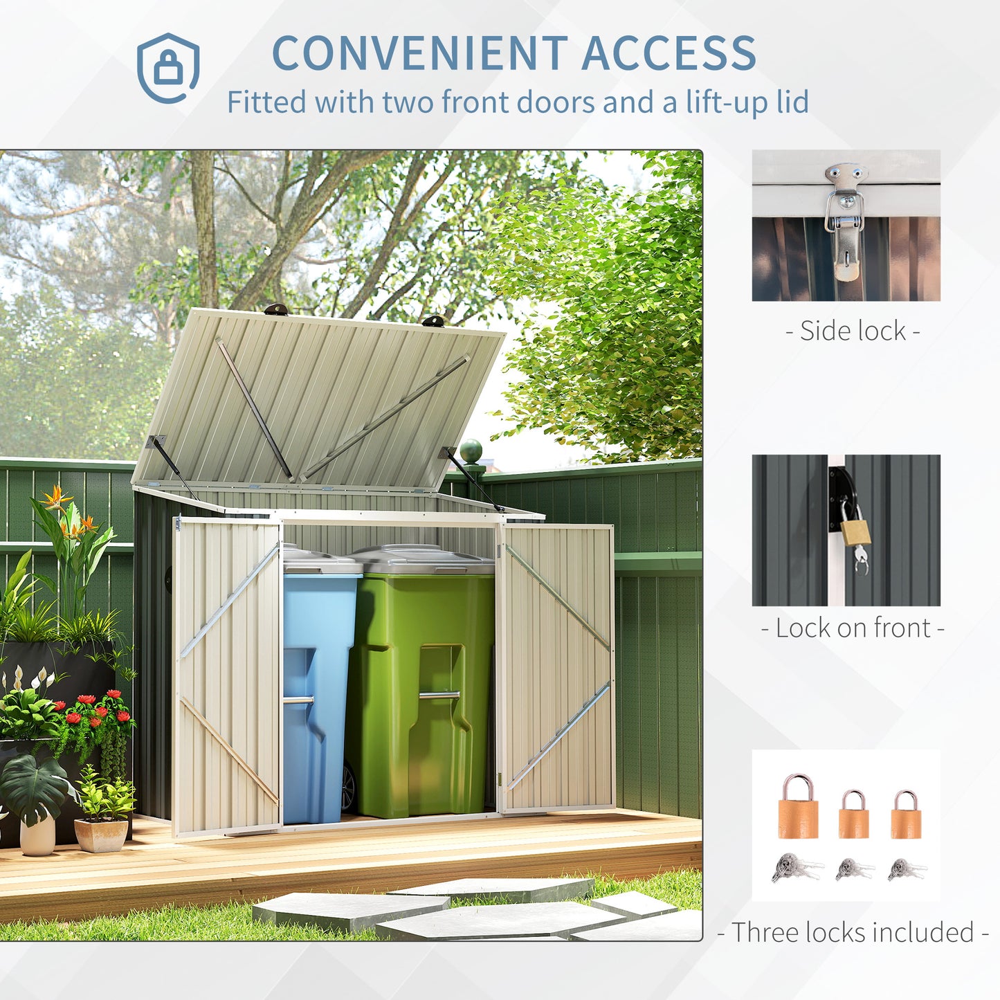 5ft x 3ft Outdoor Storage Shed, Garbage Bin Shed Organizer with Lockable Double Doors and Openable Lid