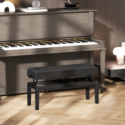 Piano Bench with Storage, Height Adjustable Piano Stool, PU Leather Tufted Keyboard Seat, Black