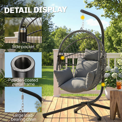 Metal Stand Hanging Egg Chair, with Full Body Padded Seat - Grey
