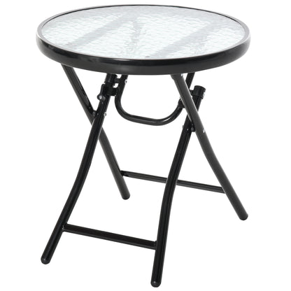 Φ18" Round Patio Table, Folding Coffee Table with Tempered Glass Tabletop for Patio, Balcony, Backyard