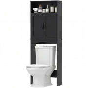Over the Toilet Storage Cabinet Freestanding Bathroom Organizer with 2 Doors and Open Shelf Black