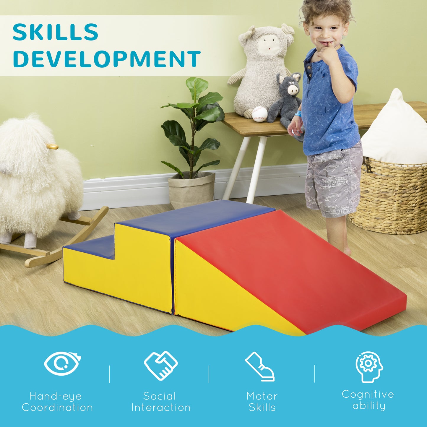 Soozier 2-Piece Climb and Crawl Activity Soft Play Set, Secure Foam Blocks Playset for Toddler Preschooler Babies Indoor, Activity Structure Play Equipment, Multi-colour