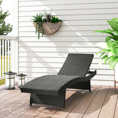 Patio Lounger, Folding Wicker Outdoor Chaise Lounge with 4-Level Adjustable Backrest, Black