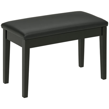 Classic Piano Bench Stool, PU Leather Padded Keyboard Seat with Rubber Wood Legs and Music Storage Compartment, Smooth Seat, Black