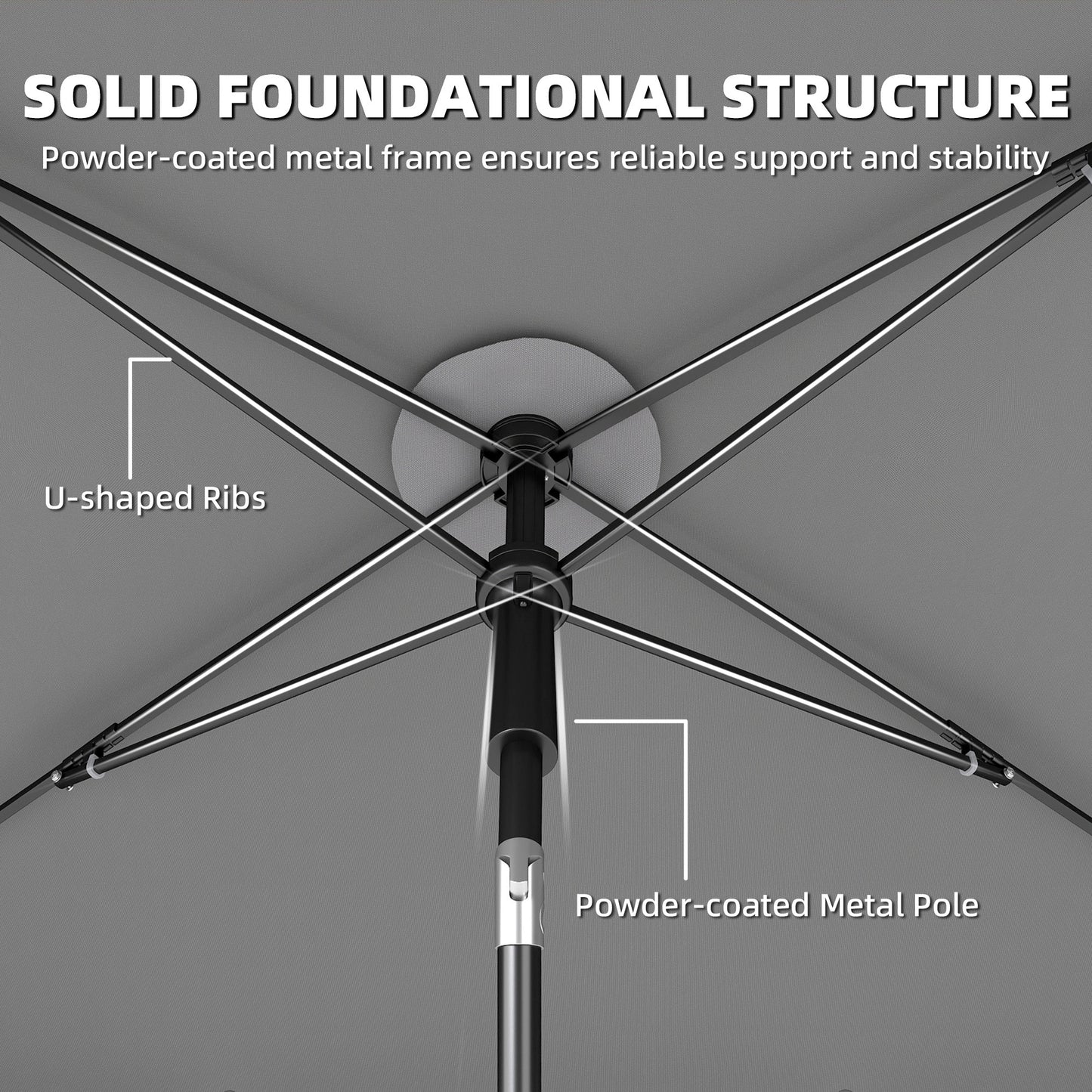 6' x 4' Patio Umbrella with Tilt, Rectangular Outdoor Umbrella for Garden, Grey