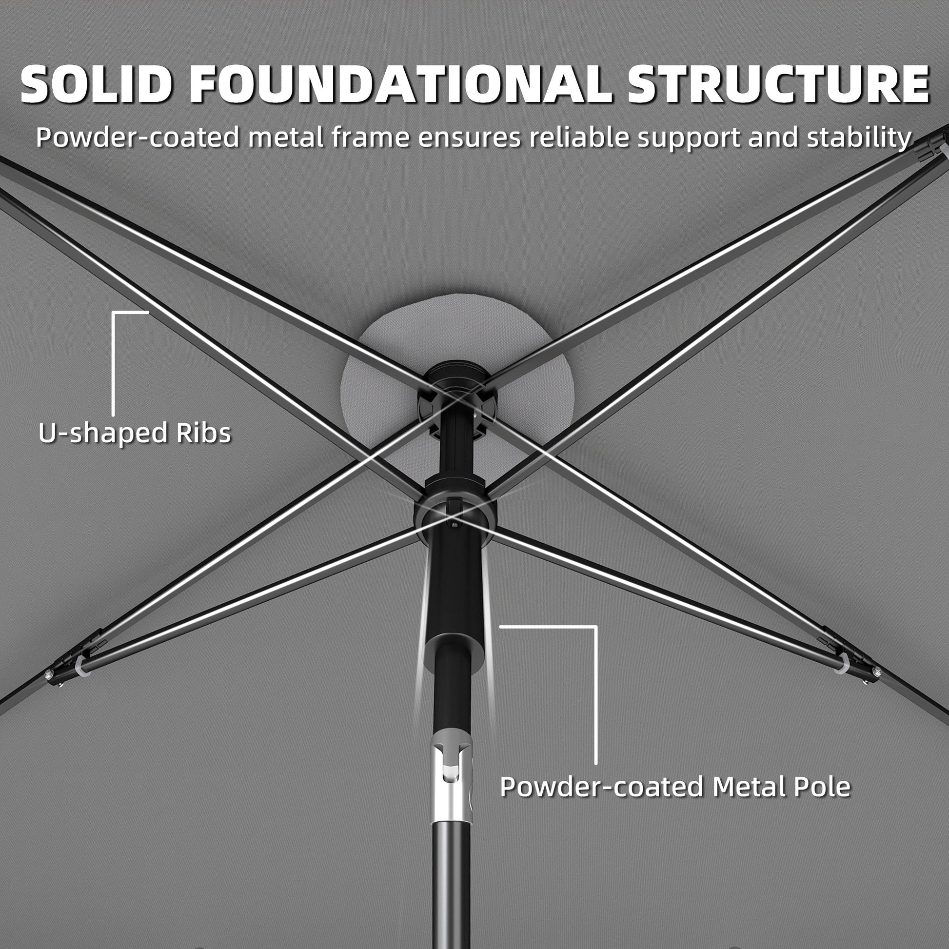 6' x 4' Patio Umbrella with Tilt, Rectangular Outdoor Umbrella for Garden, Grey
