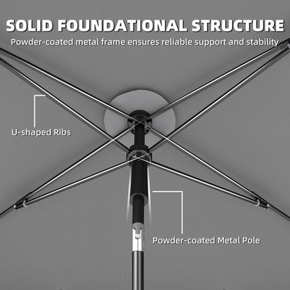 6' x 4' Patio Umbrella with Tilt, Rectangular Outdoor Umbrella for Garden, Grey